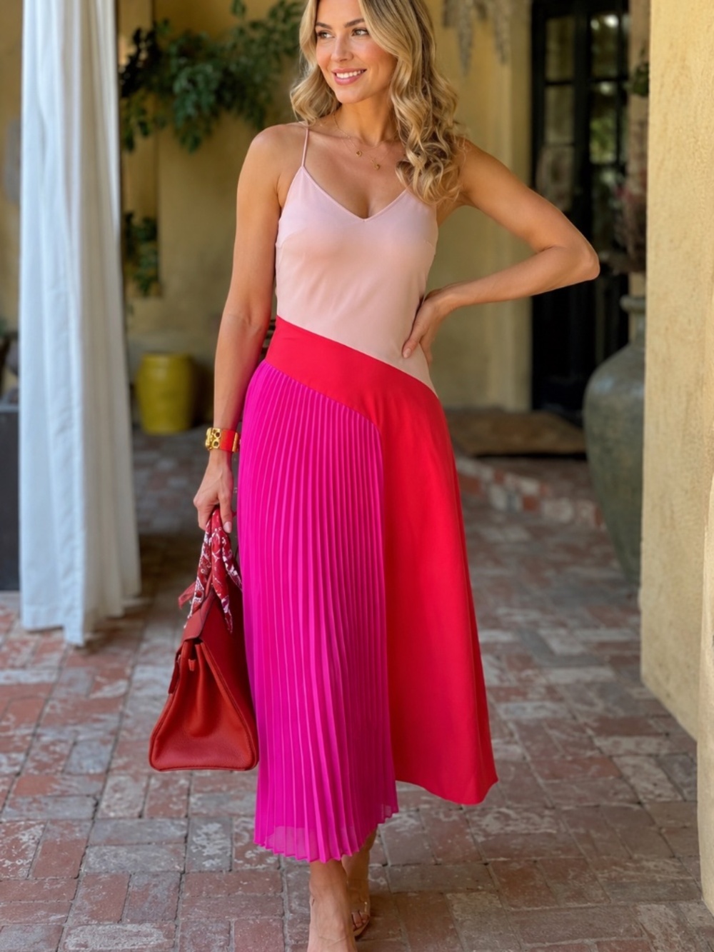 Cushnie Pink and Red Midi Dress Size 2